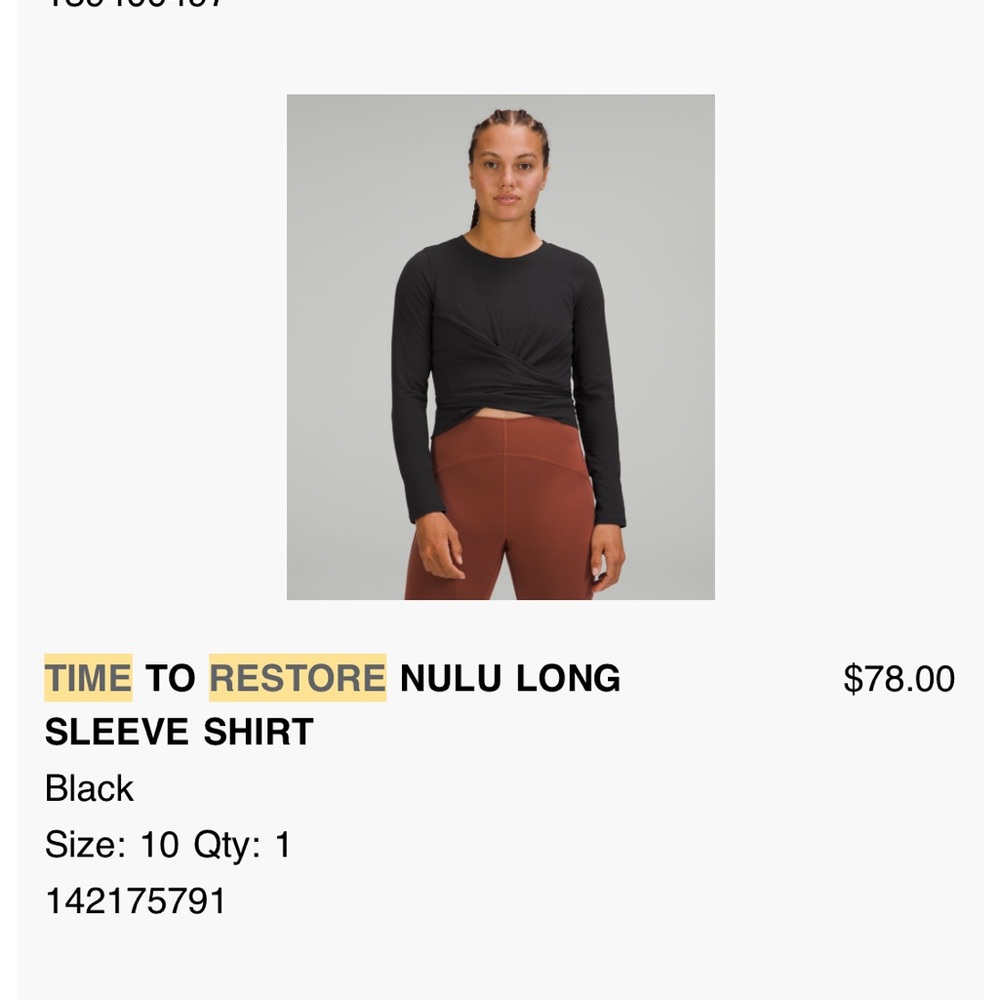 Lululemon Time To Restore Long Sleeve